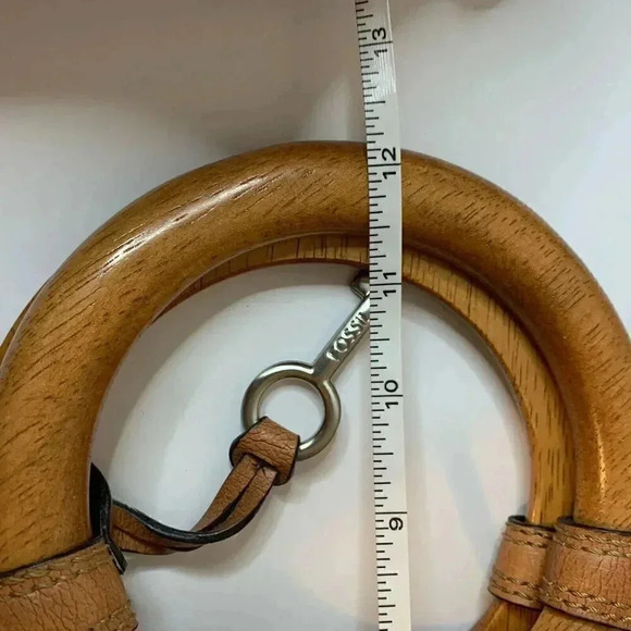 Vtg Fossil Pastel Basket‎ Weave Straw Wood Handle Leather Trim Bag (No Strap) - Picture 12 of 13